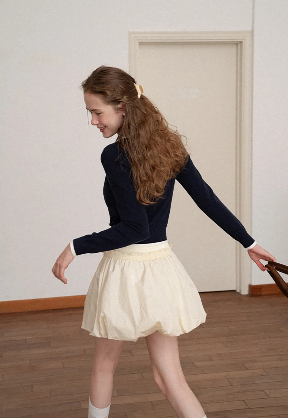 Peter Pan Collar Tie Neck Woolen Knit Sweater