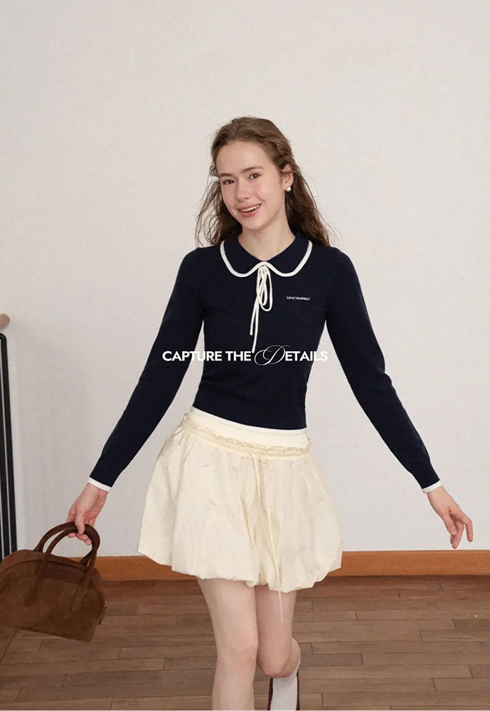 Peter Pan Collar Tie Neck Woolen Knit Sweater