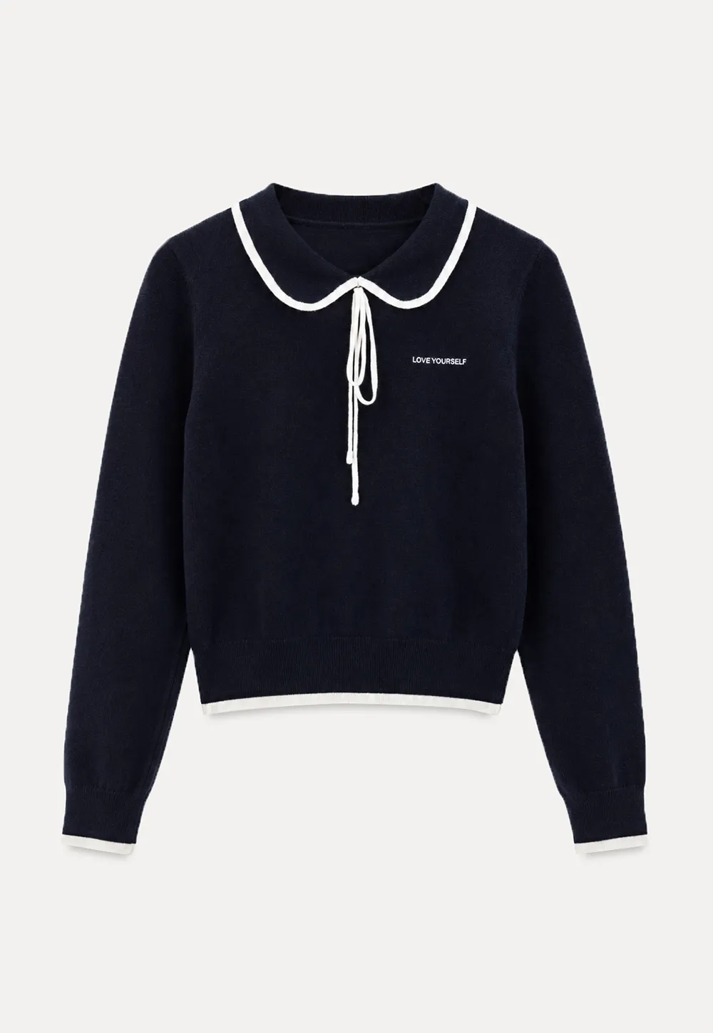 Peter Pan Collar Tie Neck Woolen Knit Sweater