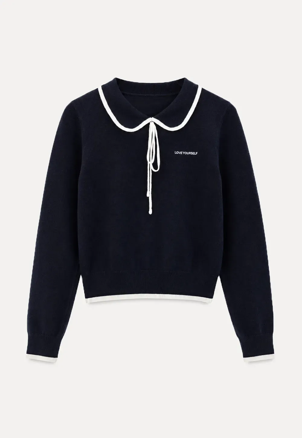 Peter Pan Collar Tie Neck Woolen Knit Sweater