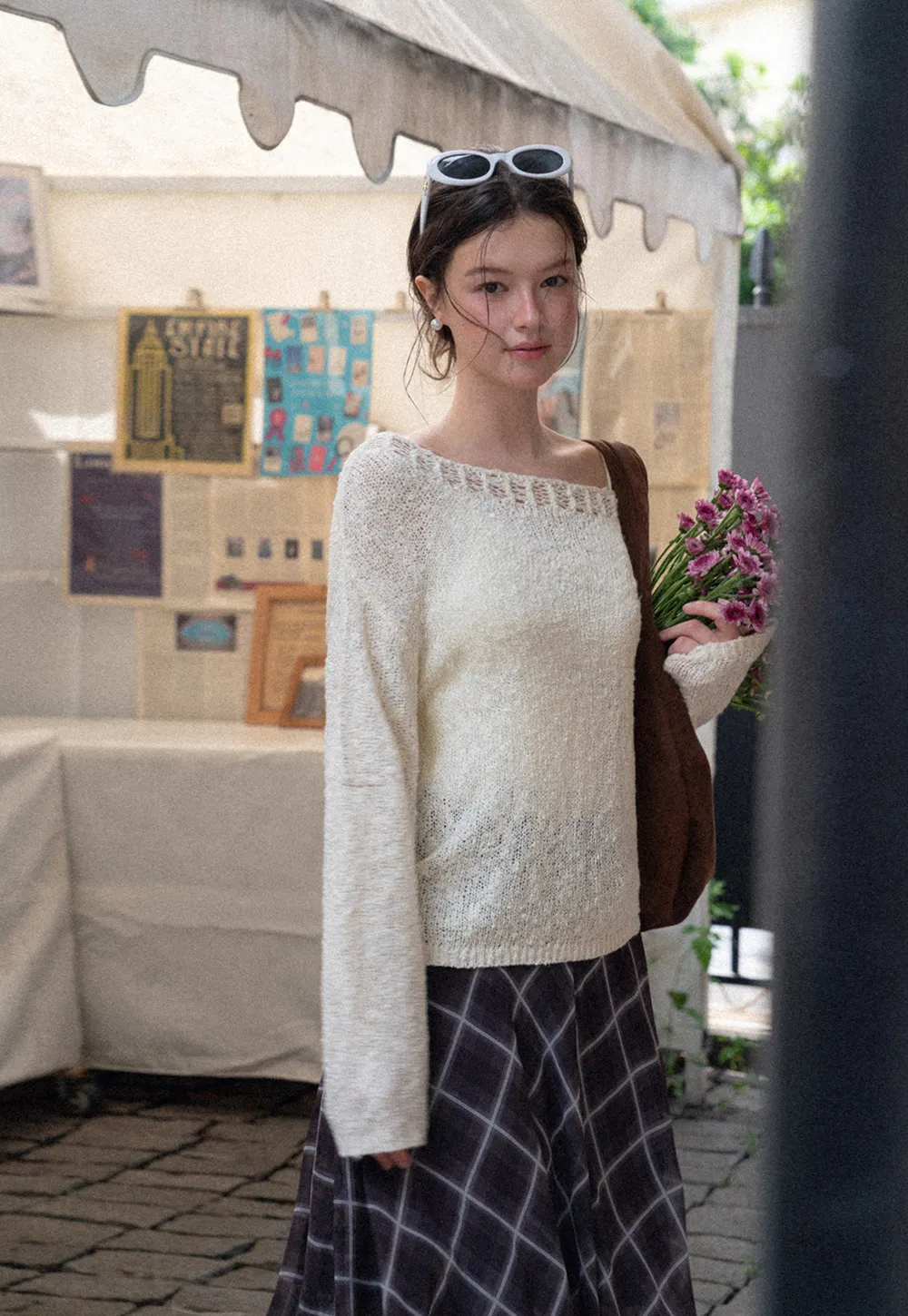 Off Shoulder Lace Trim Woolen Knit Sweater