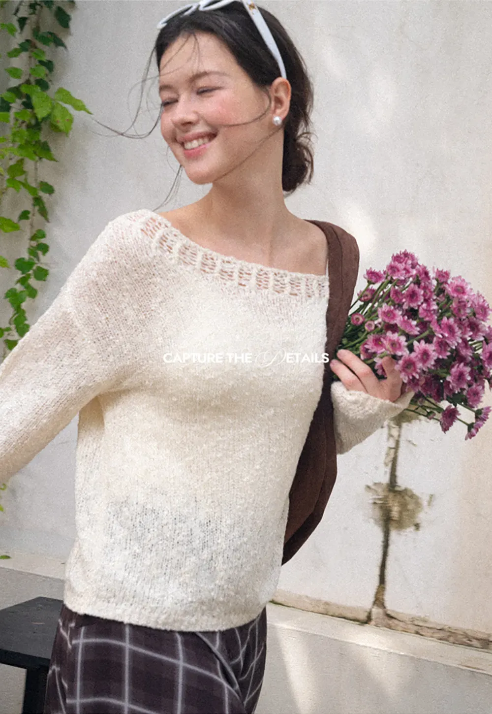 Off Shoulder Lace Trim Woolen Knit Sweater
