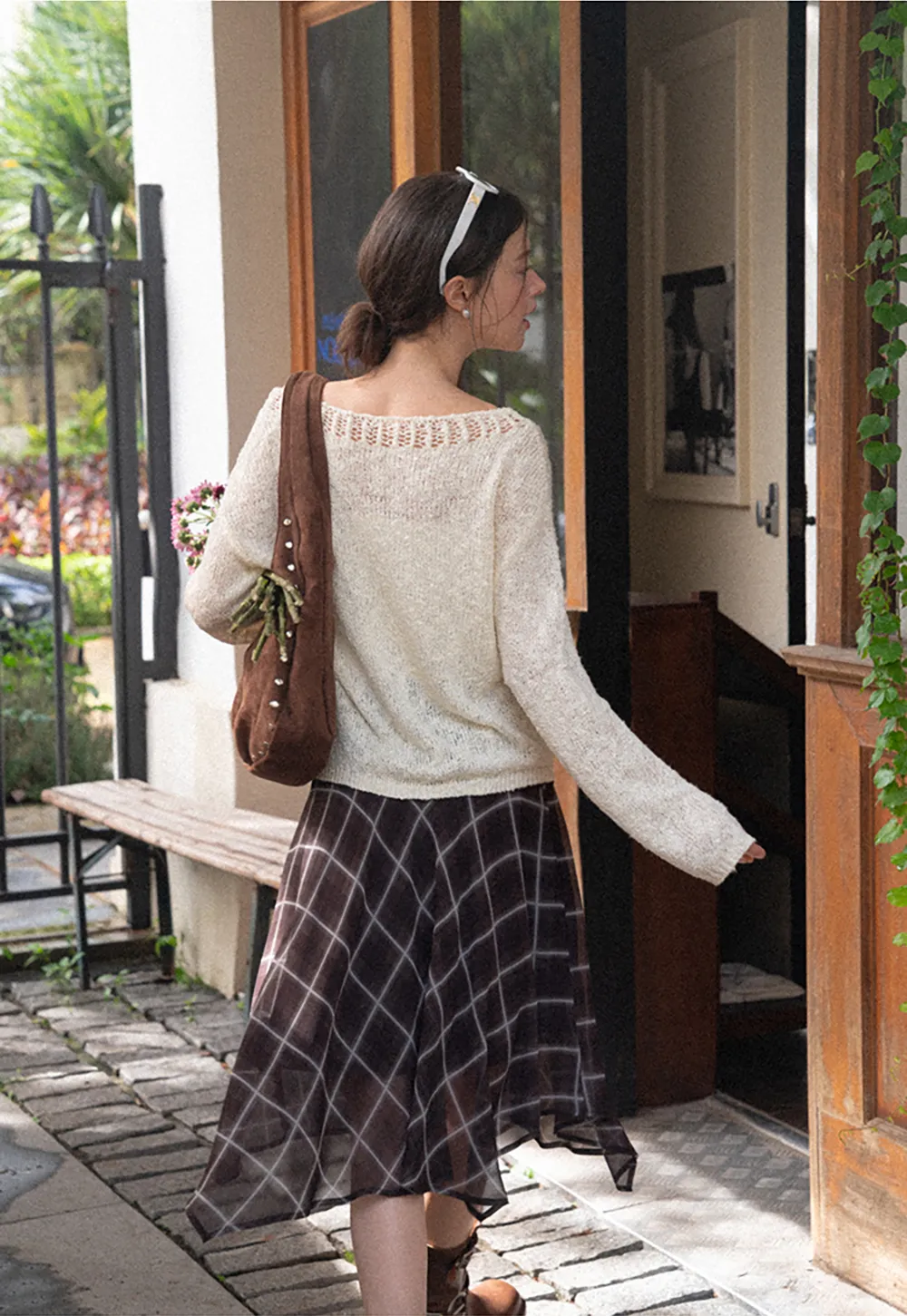 Off Shoulder Lace Trim Woolen Knit Sweater