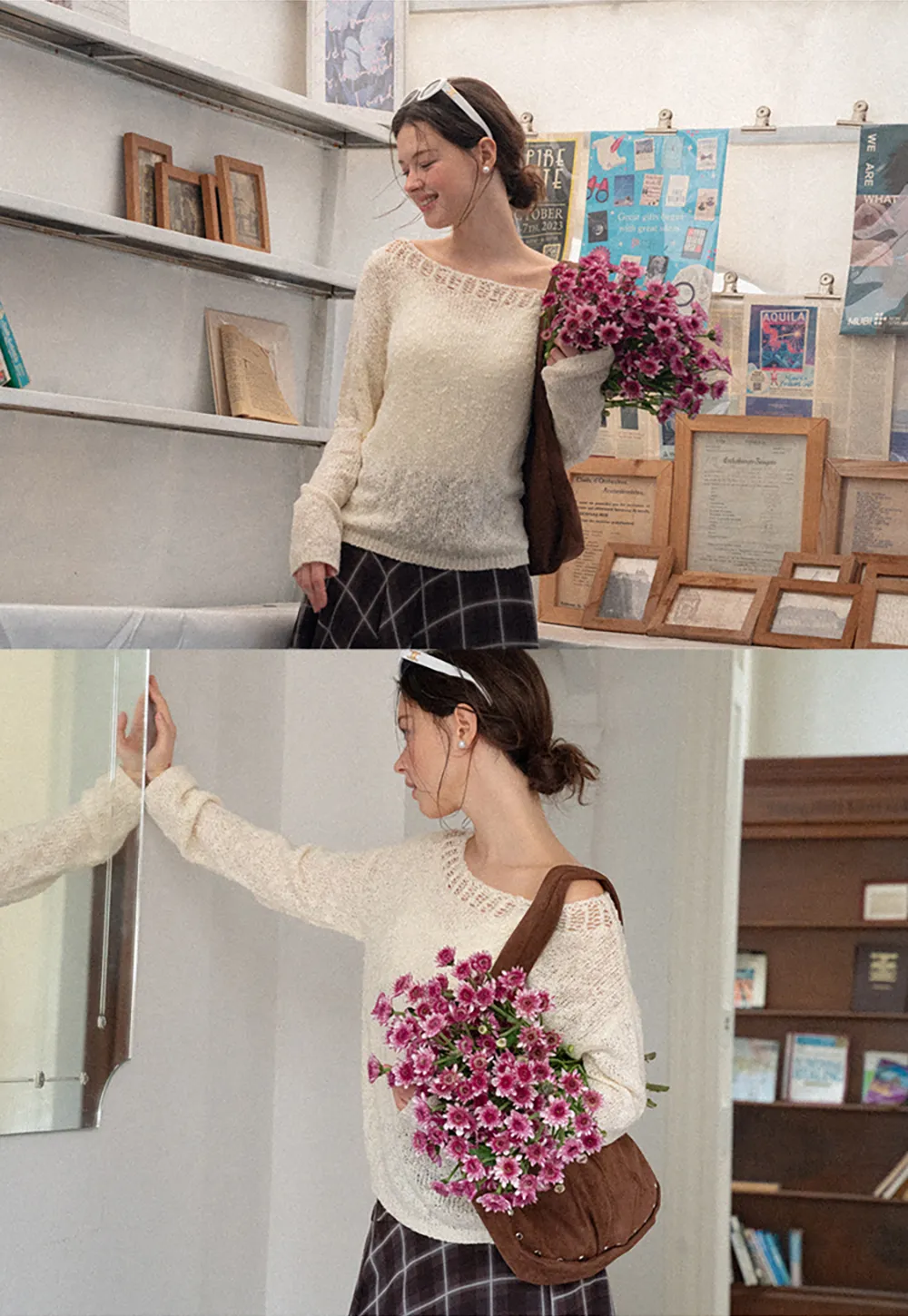 Off Shoulder Lace Trim Woolen Knit Sweater