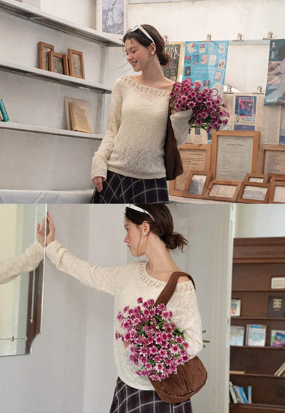 Off Shoulder Lace Trim Woolen Knit Sweater