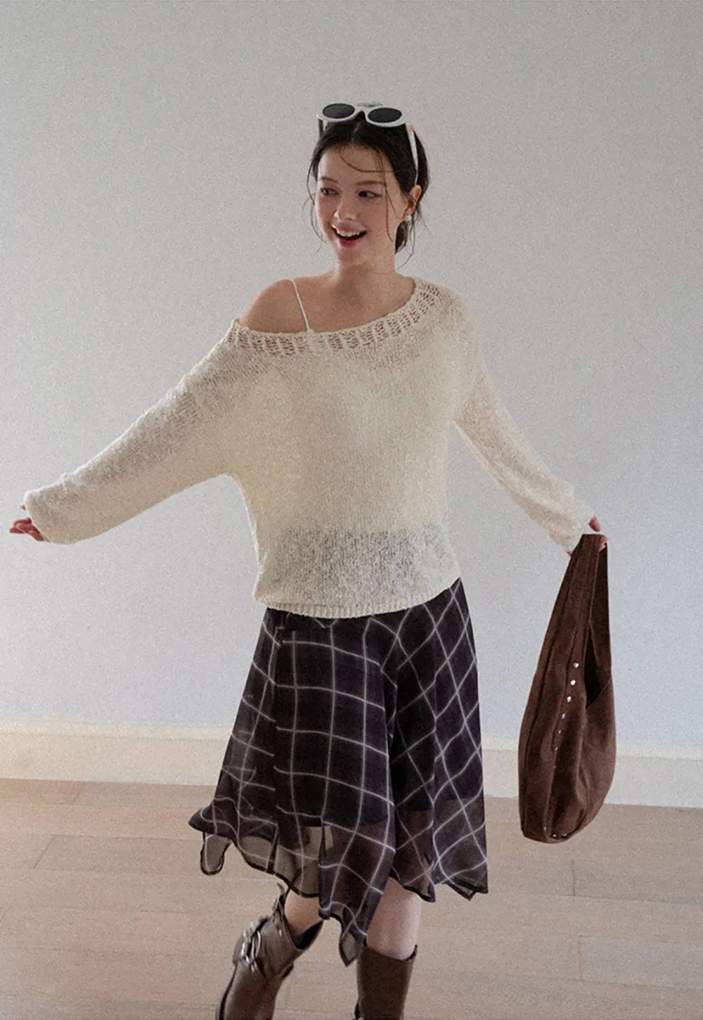 Off Shoulder Lace Trim Woolen Knit Sweater