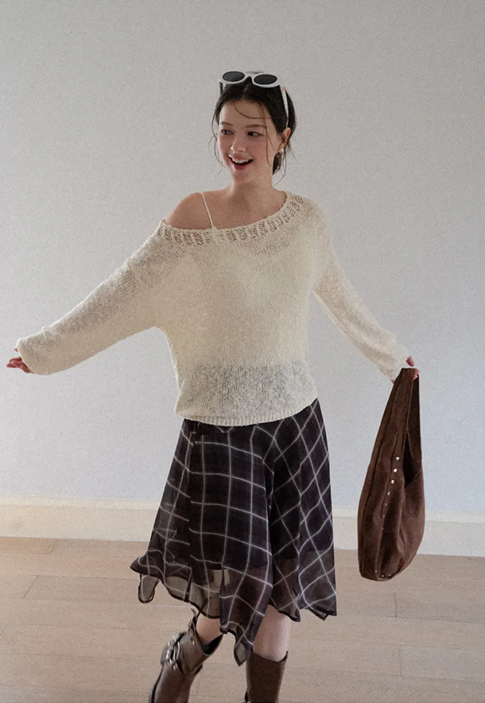 Off Shoulder Lace Trim Woolen Knit Sweater