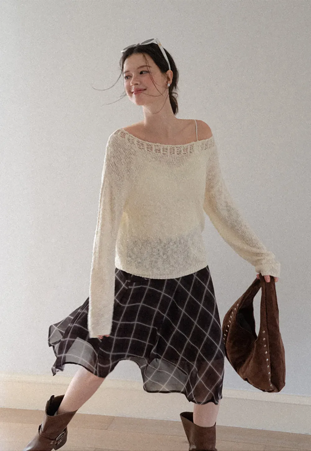 Off Shoulder Lace Trim Woolen Knit Sweater
