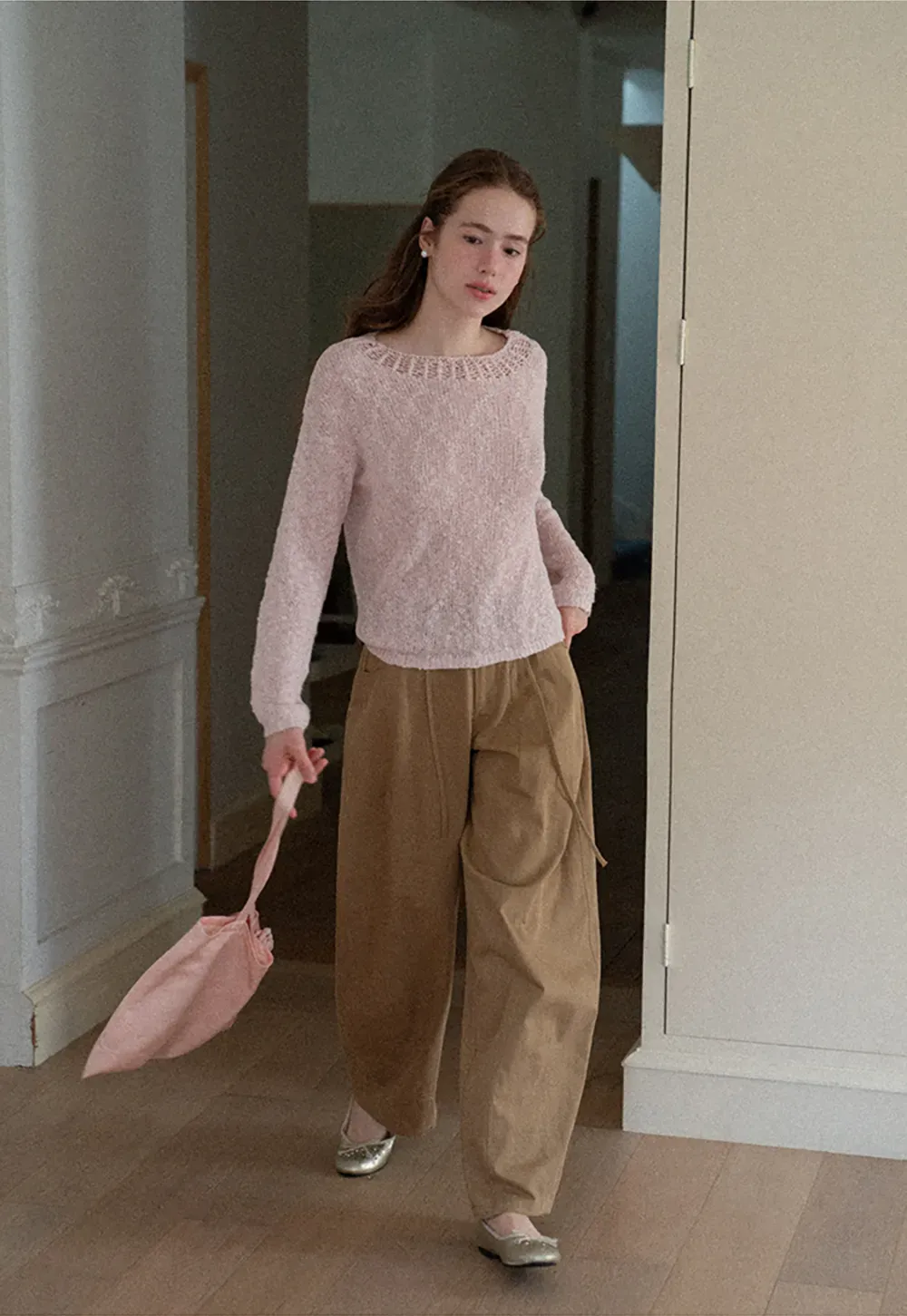 Off Shoulder Lace Trim Woolen Knit Sweater
