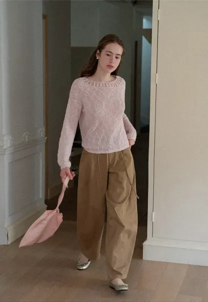 Off Shoulder Lace Trim Woolen Knit Sweater