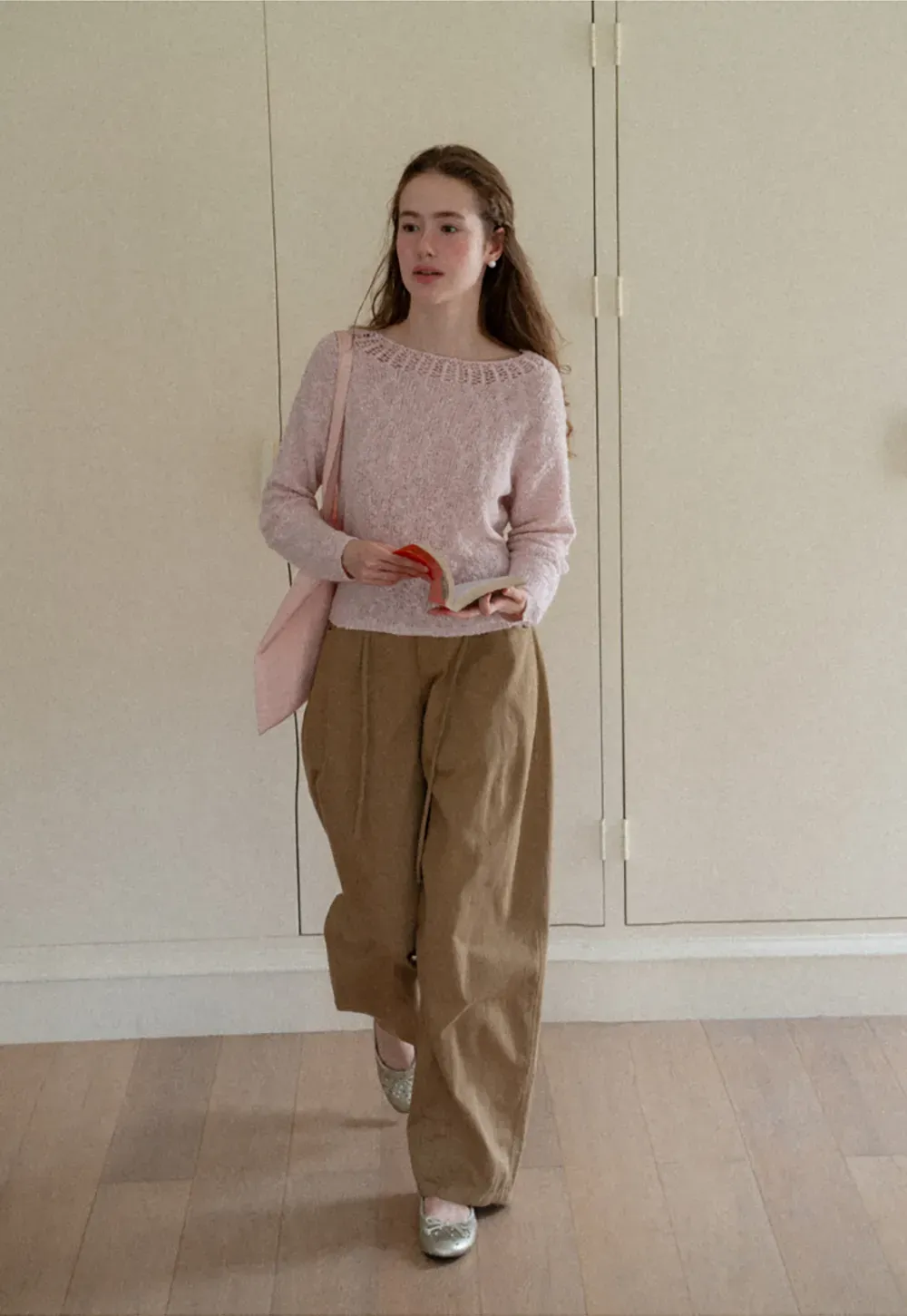 Off Shoulder Lace Trim Woolen Knit Sweater