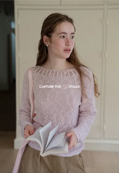 Off Shoulder Lace Trim Woolen Knit Sweater