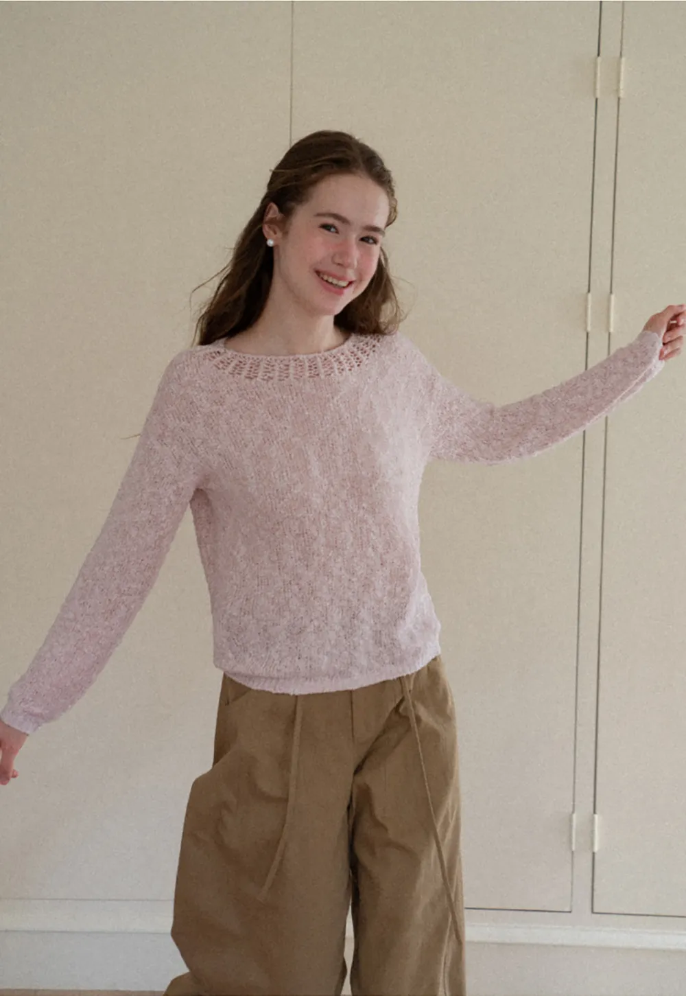 Off Shoulder Lace Trim Woolen Knit Sweater