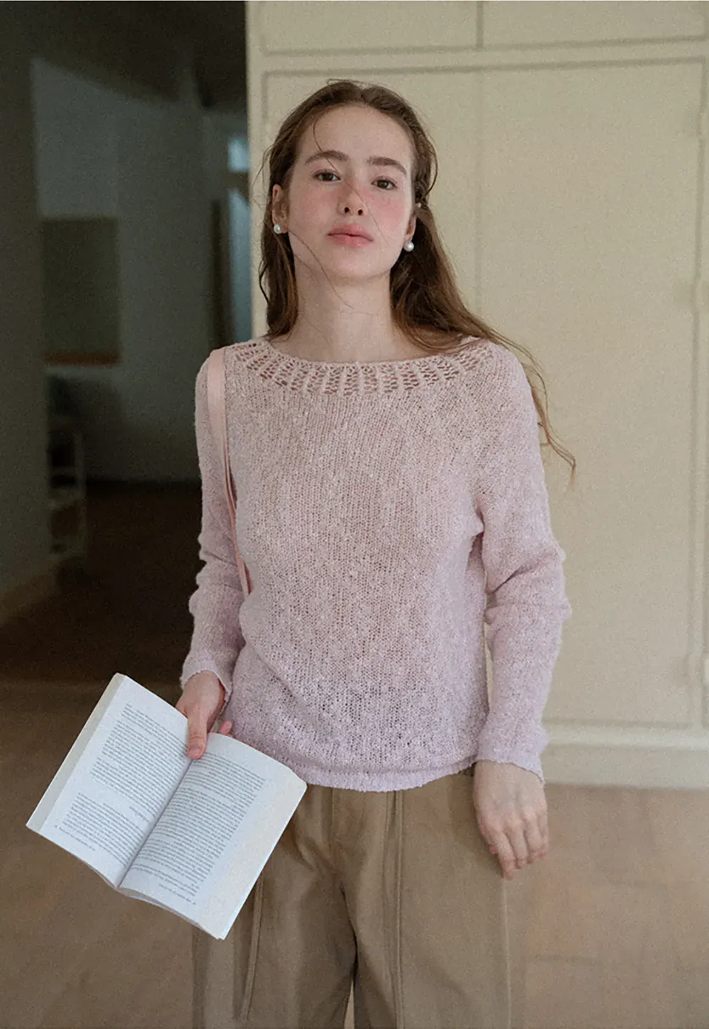 Off Shoulder Lace Trim Woolen Knit Sweater