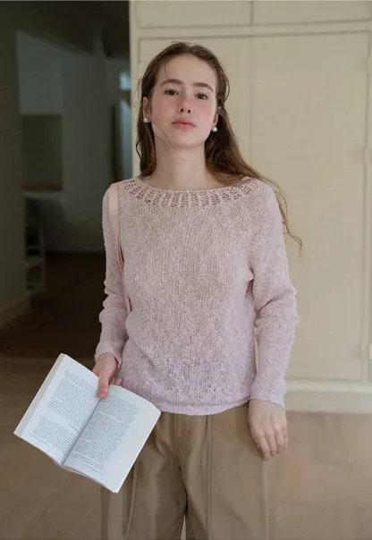 Off Shoulder Lace Trim Woolen Knit Sweater