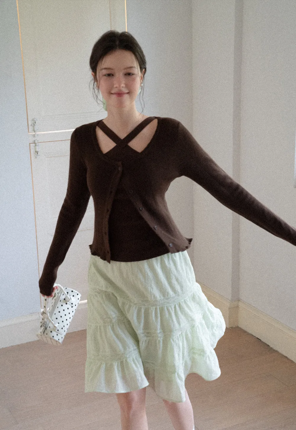Cross Front Ribbed Knit Cardigan