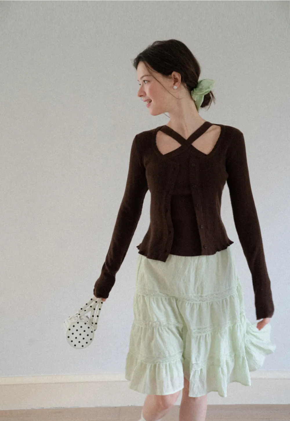 Cross Front Ribbed Knit Cardigan