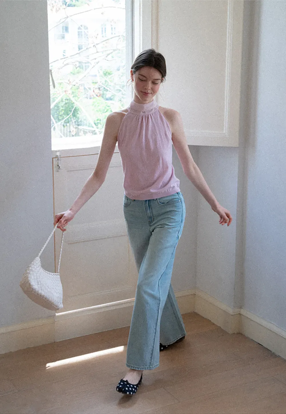 Pull sans manches en maille avec nœud papillon dans le dos
