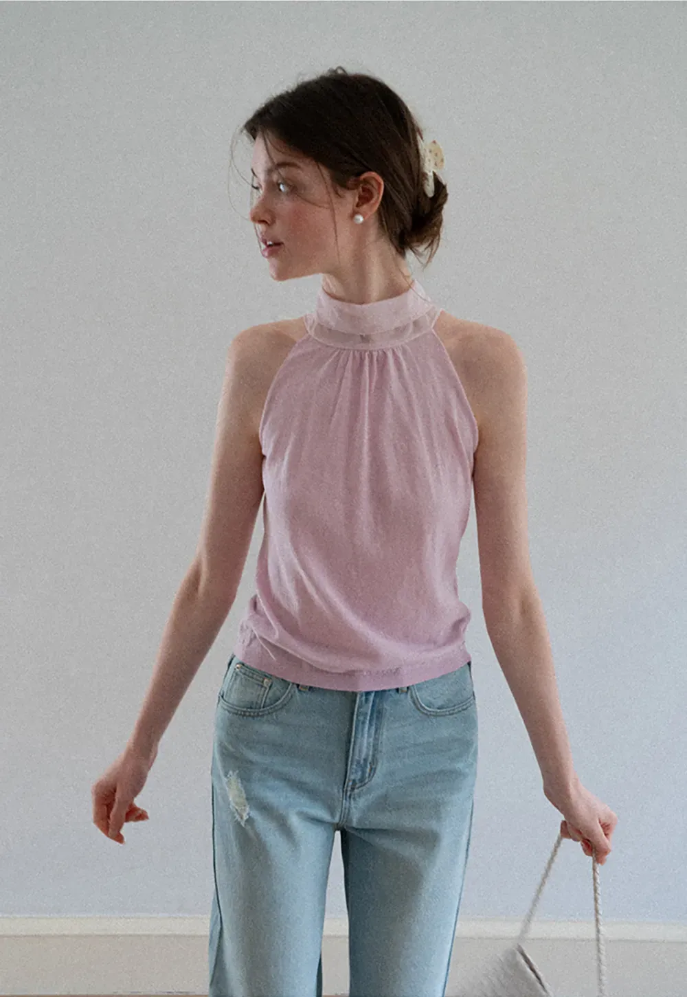 Pull sans manches en maille avec nœud papillon dans le dos