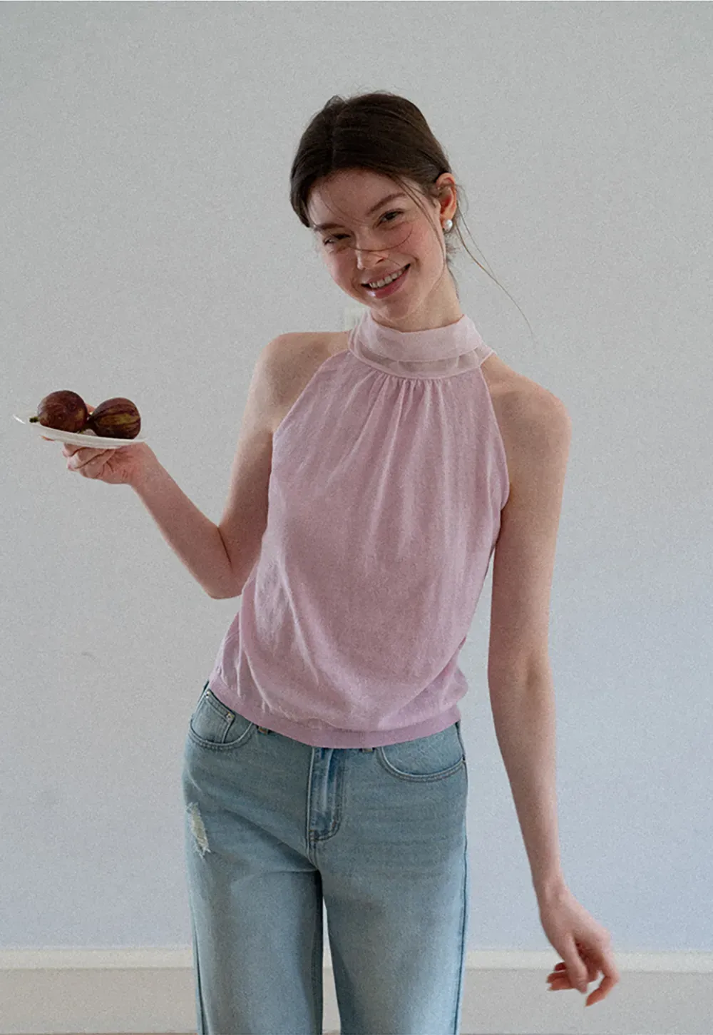 Pull sans manches en maille avec nœud papillon dans le dos