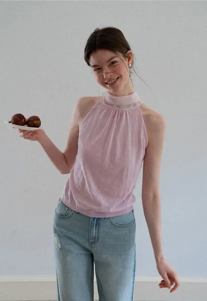 Pull sans manches en maille avec nœud papillon dans le dos