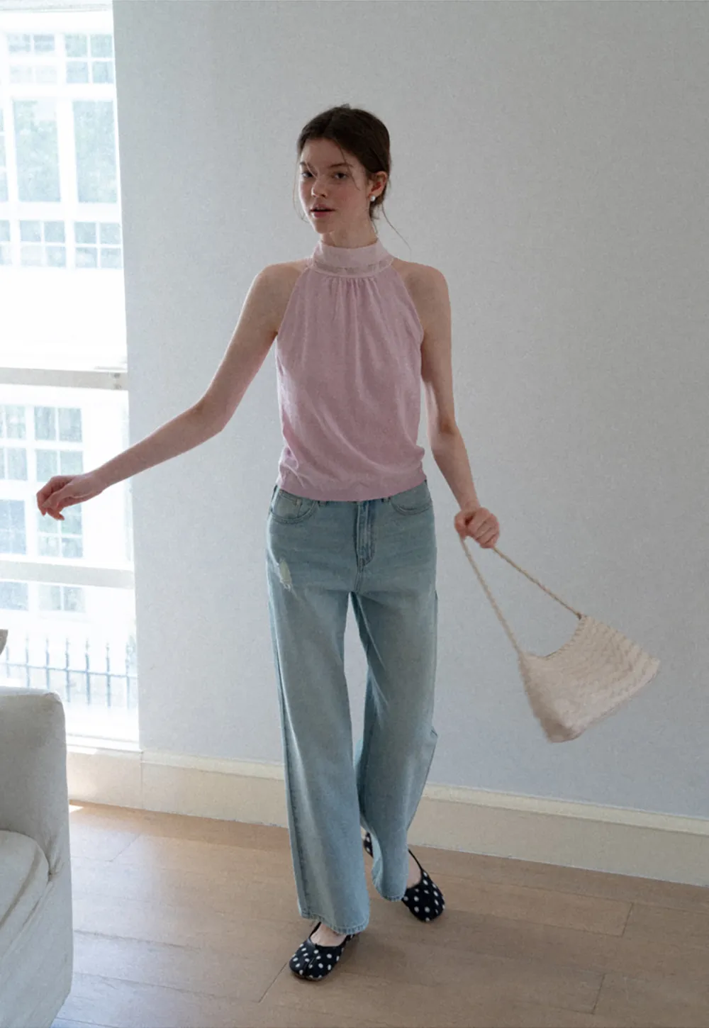Pull sans manches en maille avec nœud papillon dans le dos