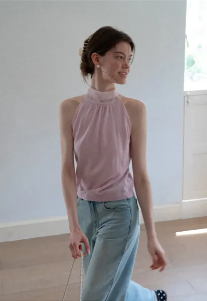 Pull sans manches en maille avec nœud papillon dans le dos