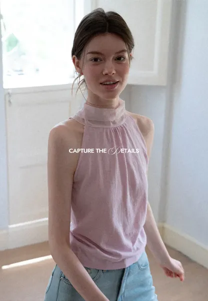 Pull sans manches en maille avec nœud papillon dans le dos