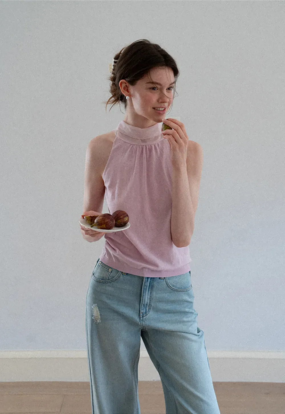 Pull sans manches en maille avec nœud papillon dans le dos