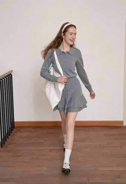 Peter Pan Collar Ribbed Knit Sweater