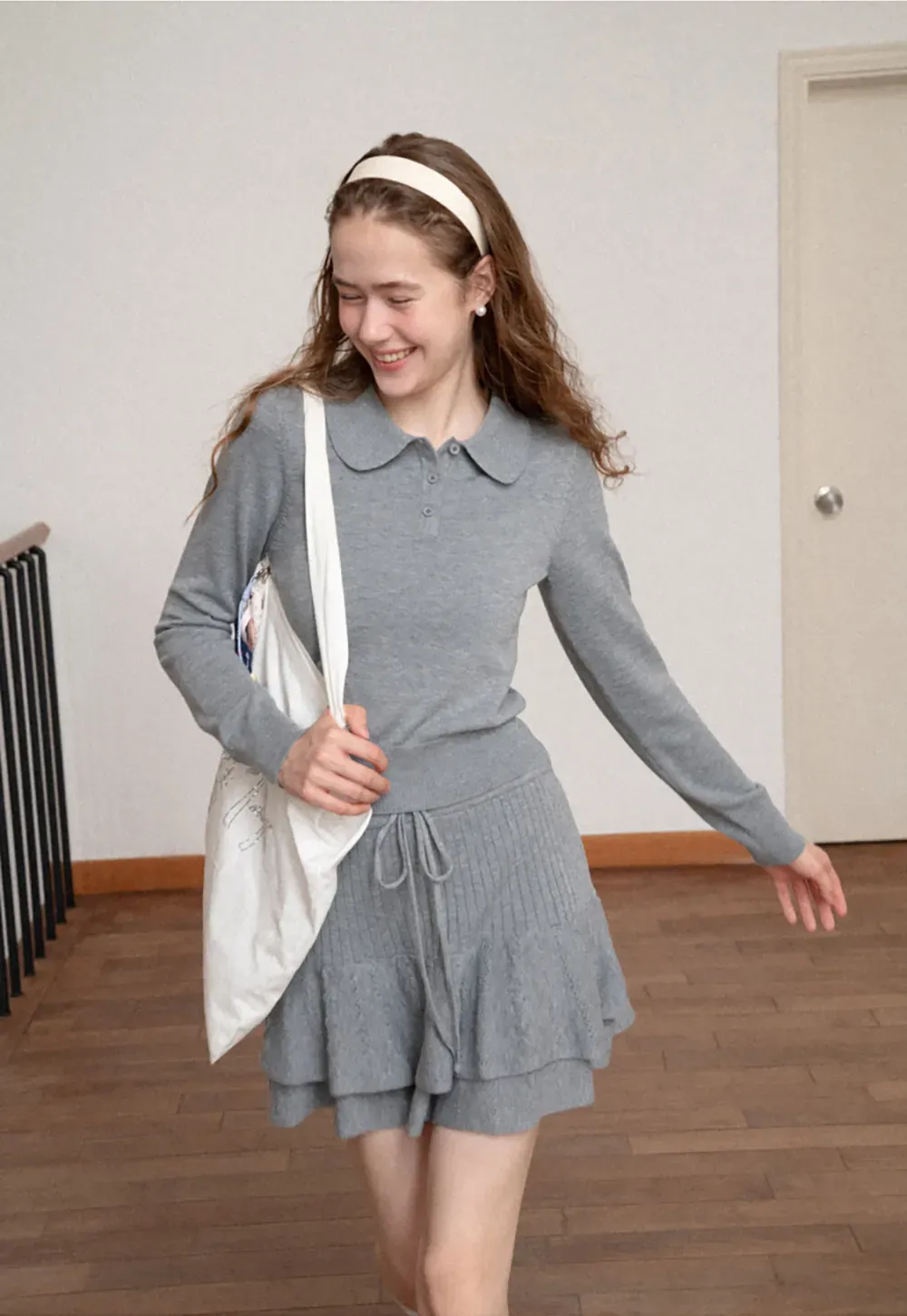 Peter Pan Collar Ribbed Knit Sweater