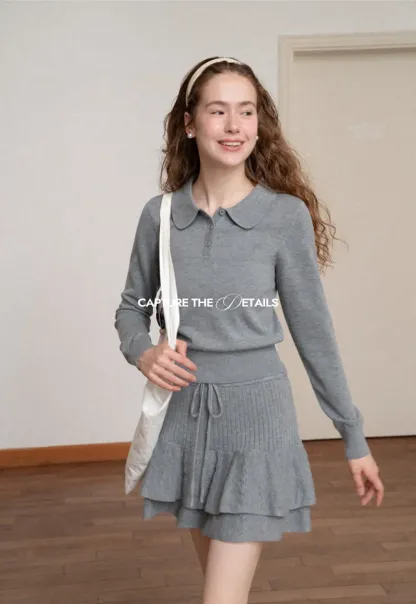 Peter Pan Collar Ribbed Knit Sweater