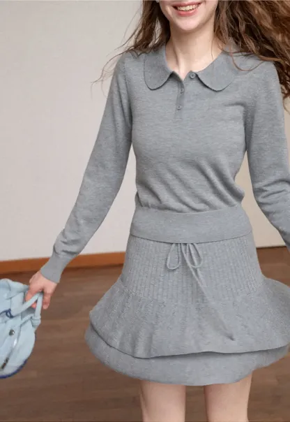 Peter Pan Collar Ribbed Knit Sweater