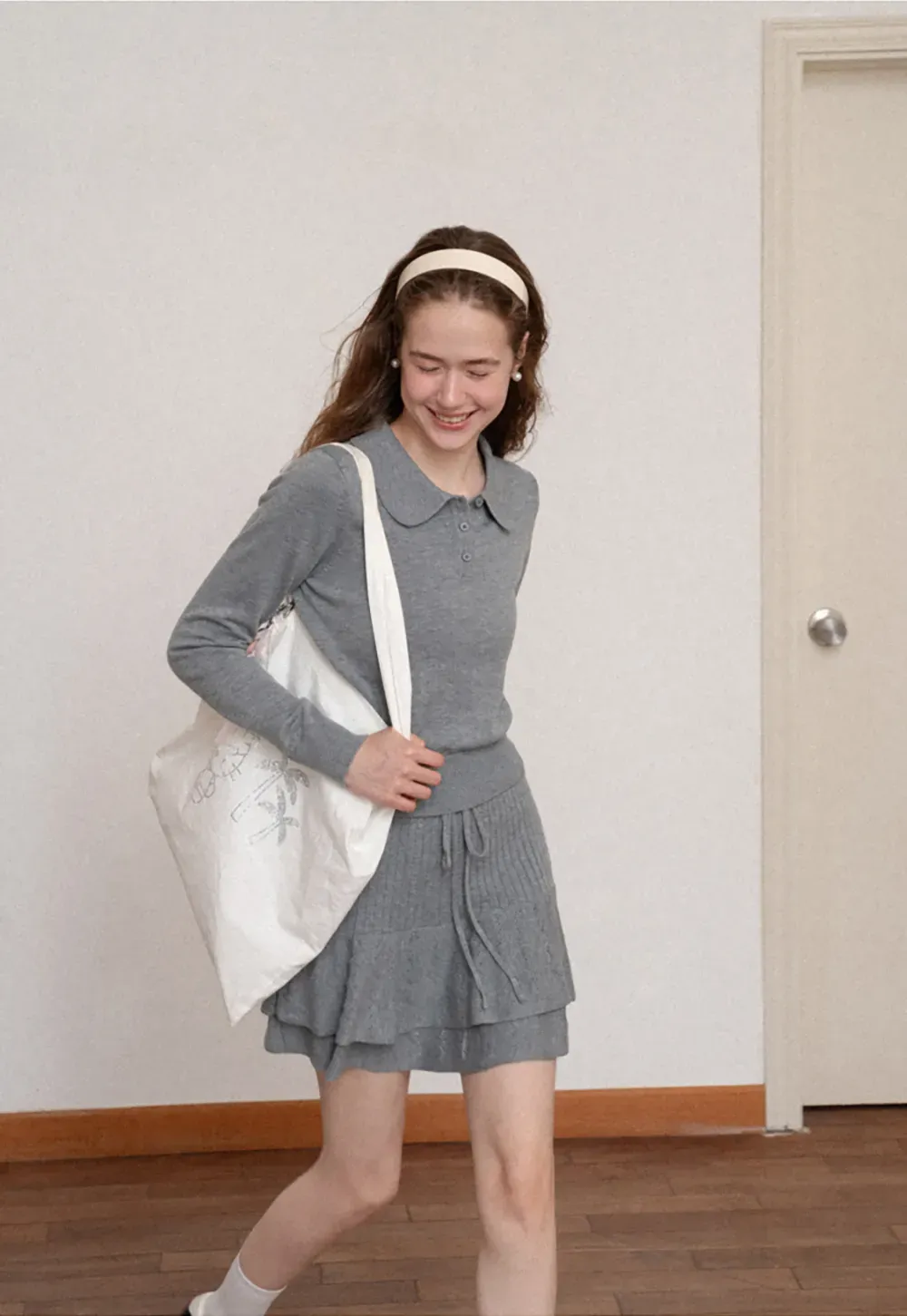 Peter Pan Collar Ribbed Knit Sweater