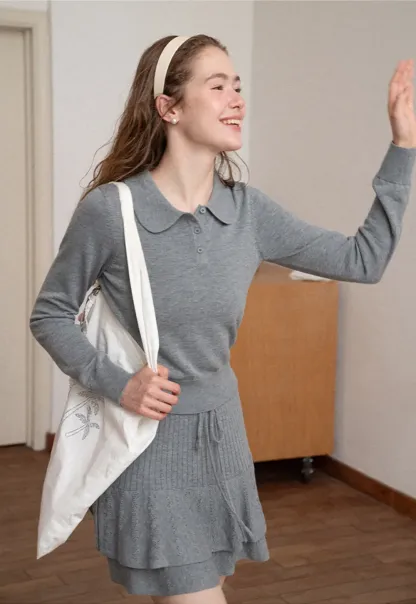 Peter Pan Collar Ribbed Knit Sweater