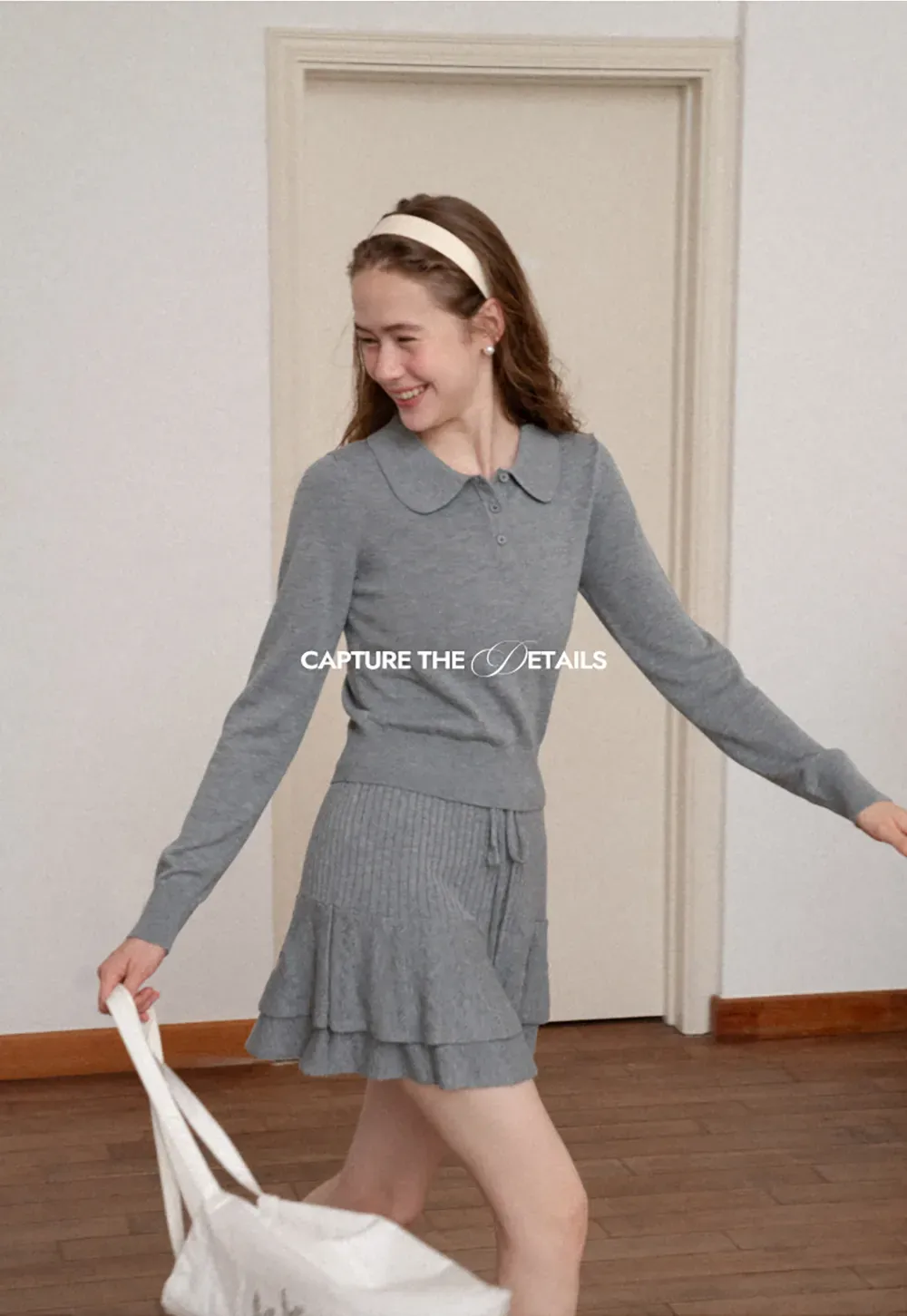 Peter Pan Collar Ribbed Knit Sweater