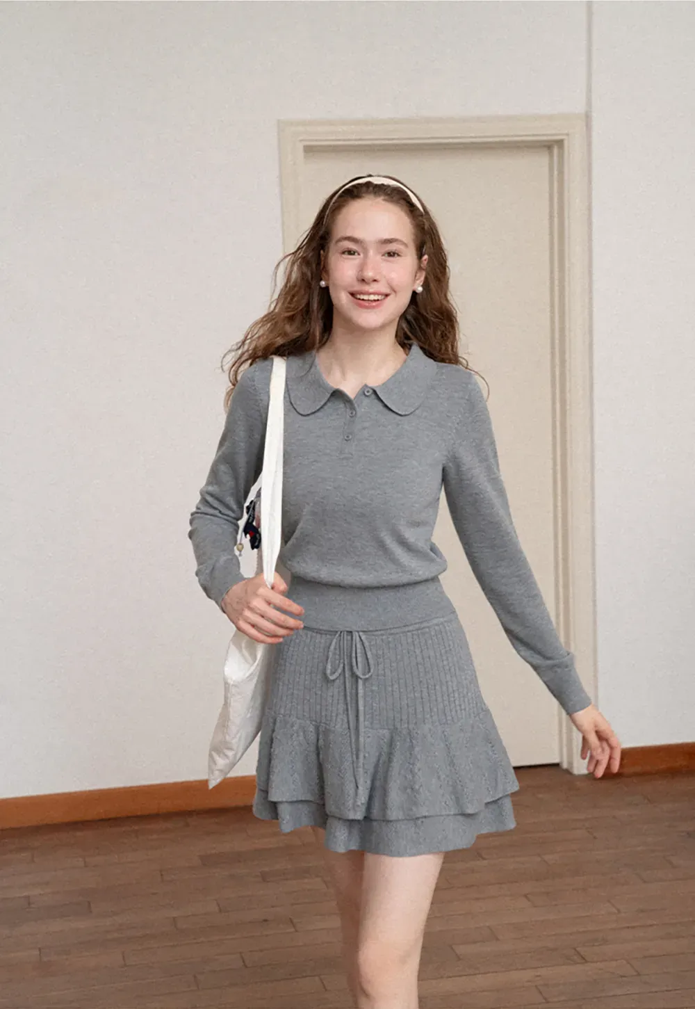 Peter Pan Collar Ribbed Knit Sweater
