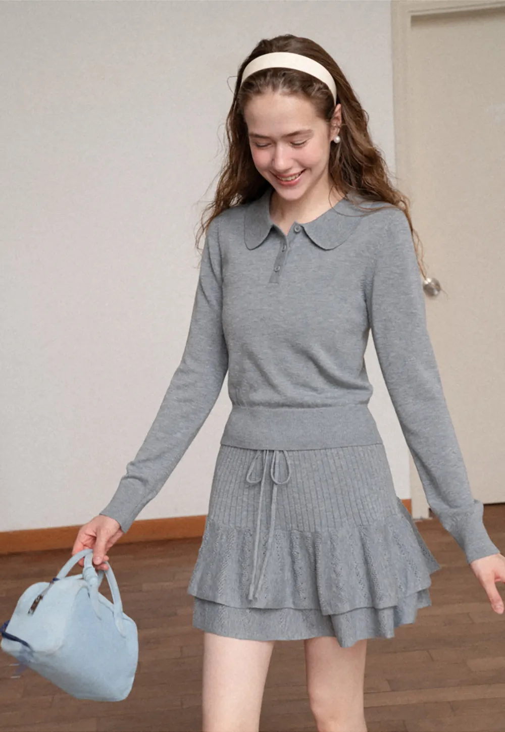 Peter Pan Collar Ribbed Knit Sweater