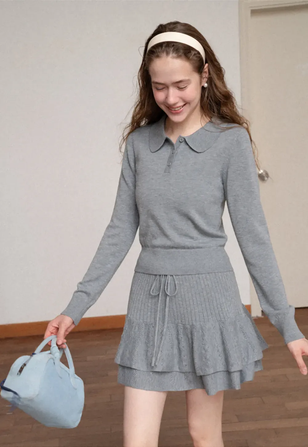 Peter Pan Collar Ribbed Knit Sweater