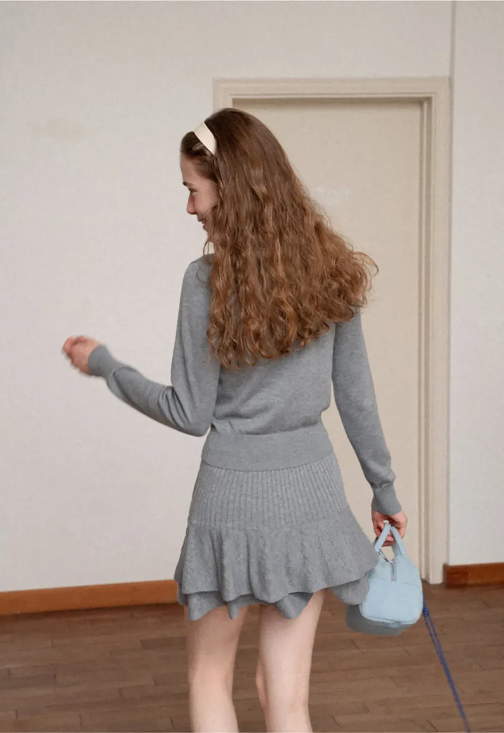 Peter Pan Collar Ribbed Knit Sweater