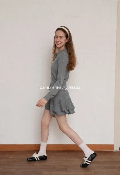 Peter Pan Collar Ribbed Knit Sweater