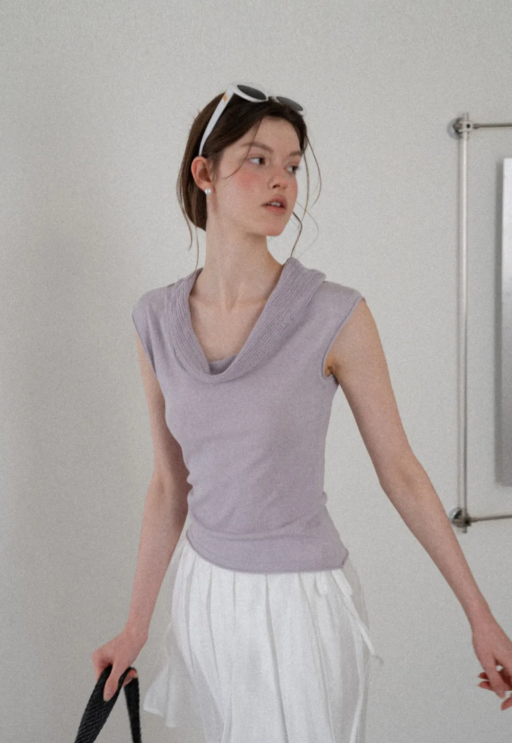 Cowl Neck Sleeveless Ribbed Knit Sweater