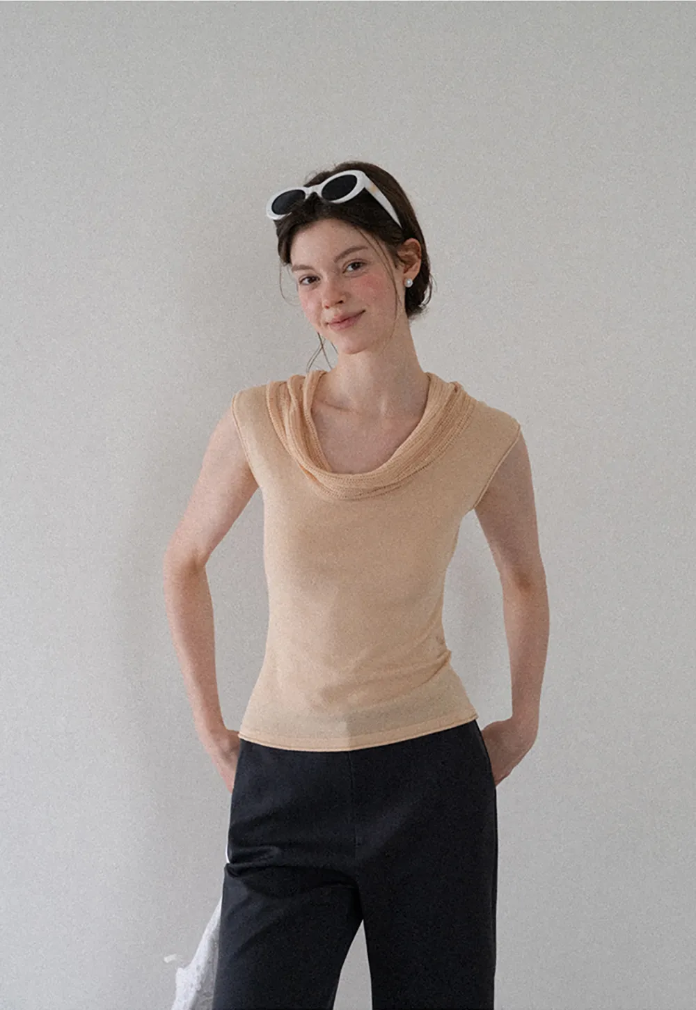 Cowl Neck Sleeveless Ribbed Knit Sweater