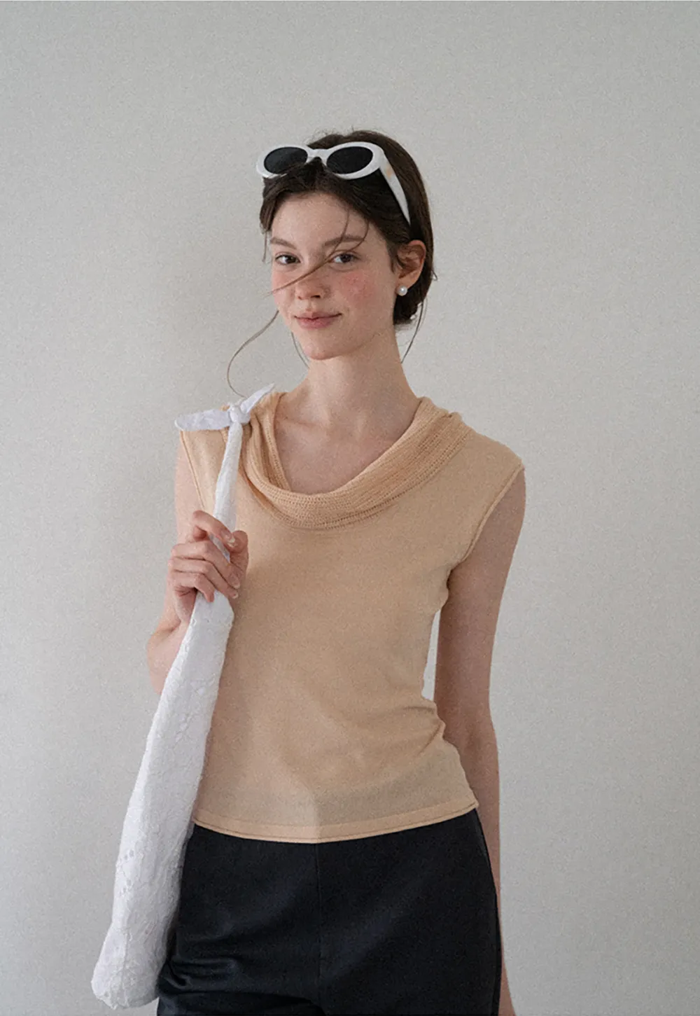 Cowl Neck Sleeveless Ribbed Knit Sweater