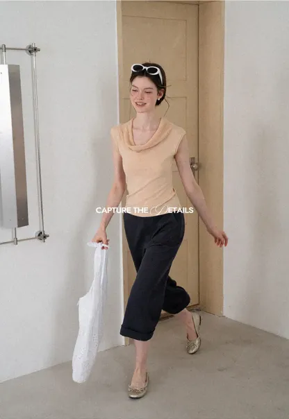 Cowl Neck Sleeveless Ribbed Knit Sweater