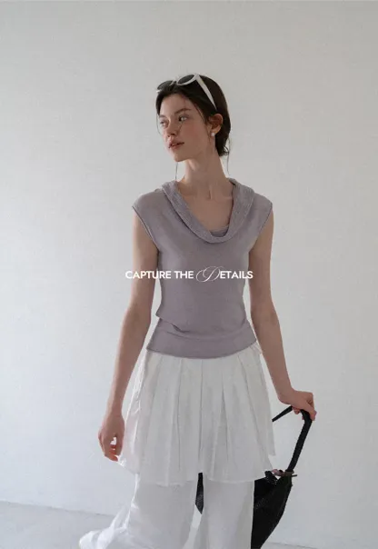 Cowl Neck Sleeveless Ribbed Knit Sweater