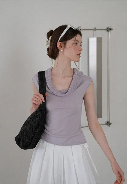 Cowl Neck Sleeveless Ribbed Knit Sweater