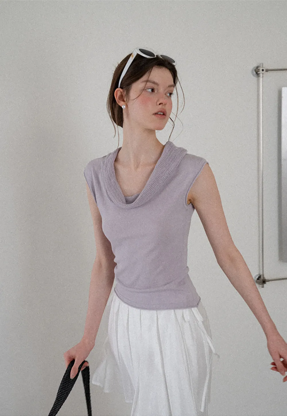 Cowl Neck Sleeveless Ribbed Knit Sweater