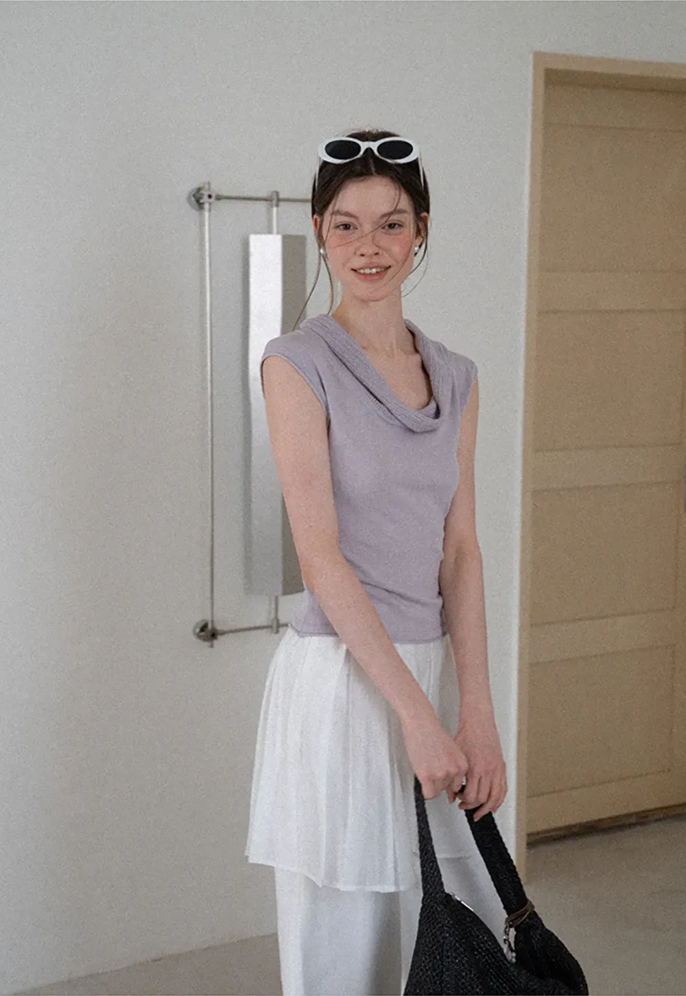 Cowl Neck Sleeveless Ribbed Knit Sweater
