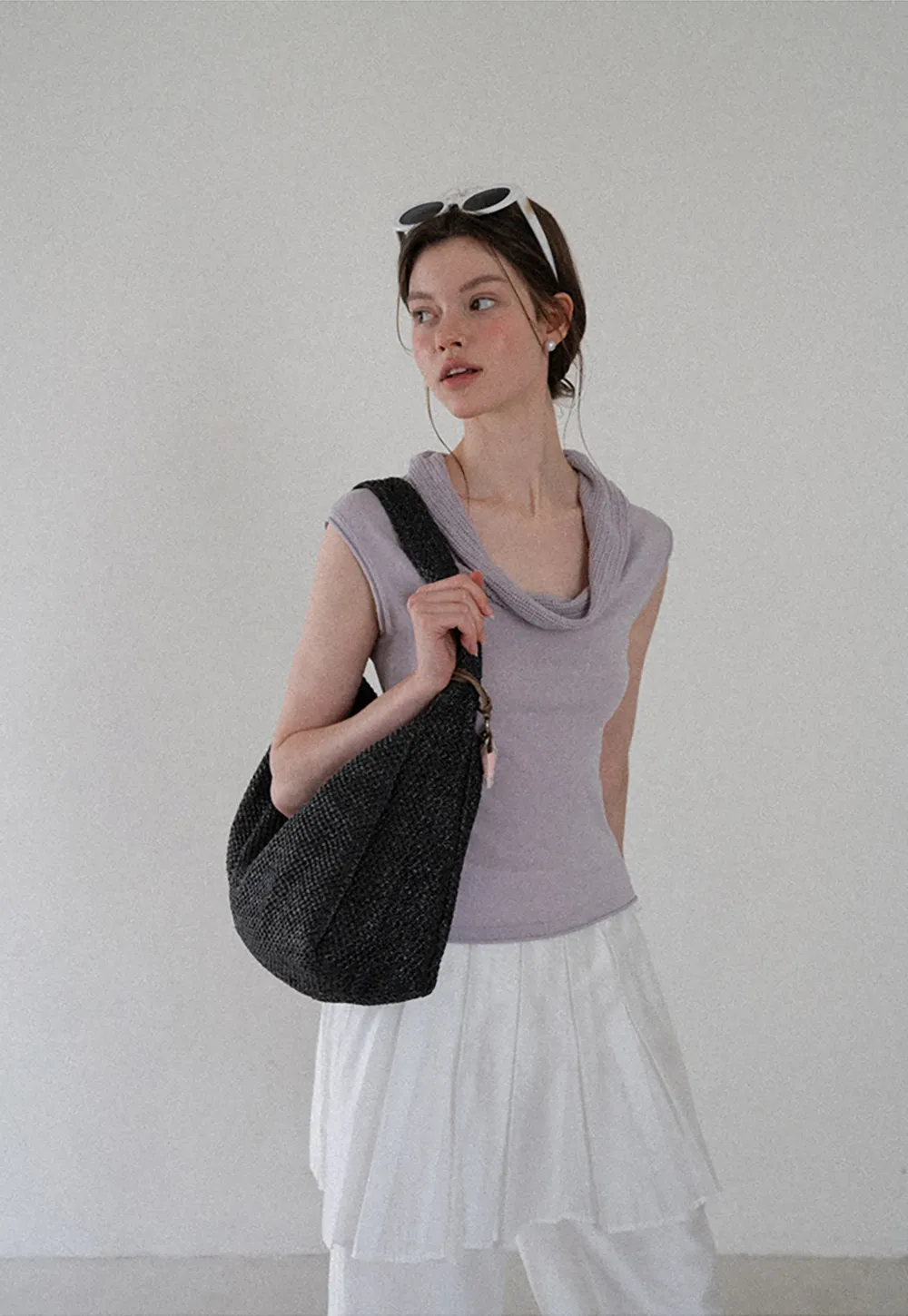 Cowl Neck Sleeveless Ribbed Knit Sweater